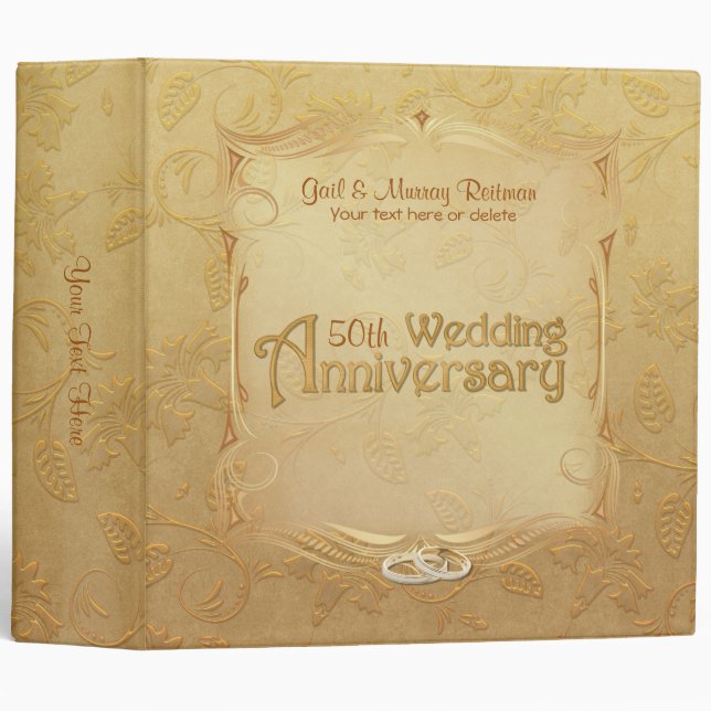Golden 50th Anniversary - Year Can Be Customized 3 Ring Binder (Front/Spine)