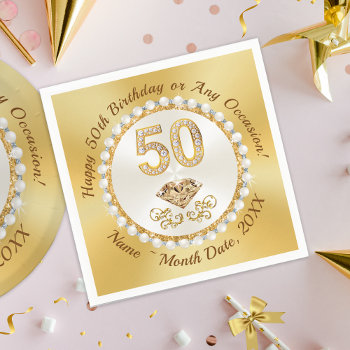Golden  50th Birthday Napkins Personalized  by LittleLindaPinda at Zazzle