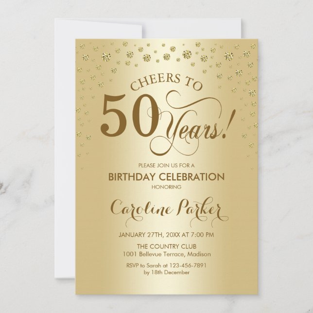 Golden 50th Birthday Party Invitation (Front)