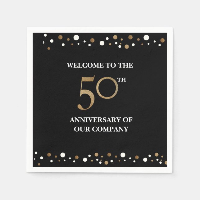 Golden 50th Company Anniversary Confetti Gold Napkins (Front)
