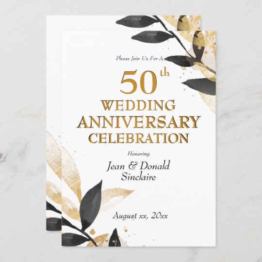 Golden 50th Wedding Anniversary, Black and Gold In Invitation | Zazzle.com