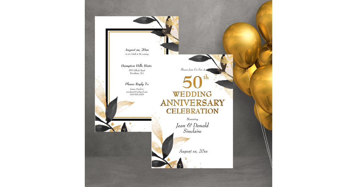 Golden 50th Wedding Anniversary - Black and Gold Invitation | Zazzle