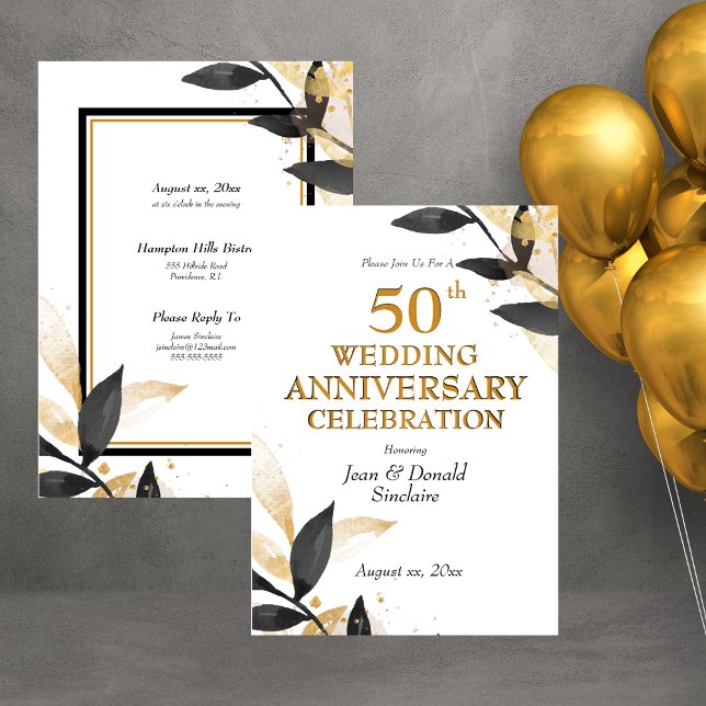 Golden 50th Wedding Anniversary - Black and Gold Invitation (Creator Uploaded)