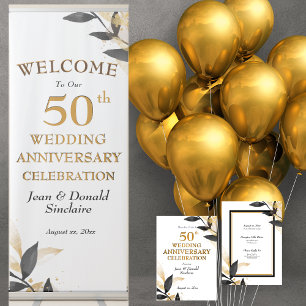 Golden 50th Wedding Anniversary - Black and Gold  Retractable Banner