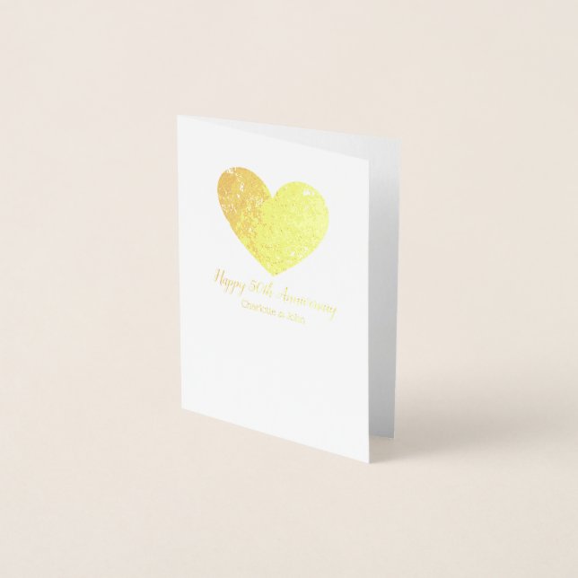 Golden 50th Wedding Anniversary card with heart (Front)