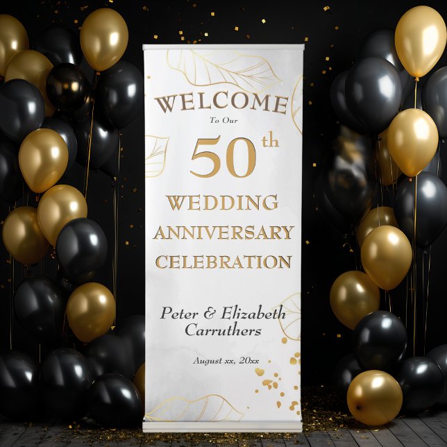 Golden 50th Wedding Anniversary Celebration Retractable Banner (Golden 50th Wedding Anniversary Celebration Retractable Banner)