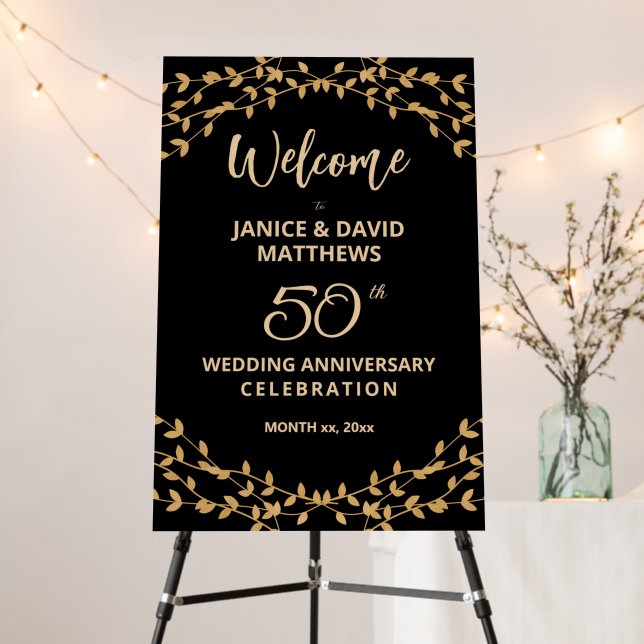 Golden 50th Wedding Anniversary Celebration Sign (In Situ (Stand))