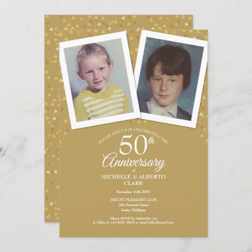 Golden 50th Wedding Anniversary Childhood Photos Invitation