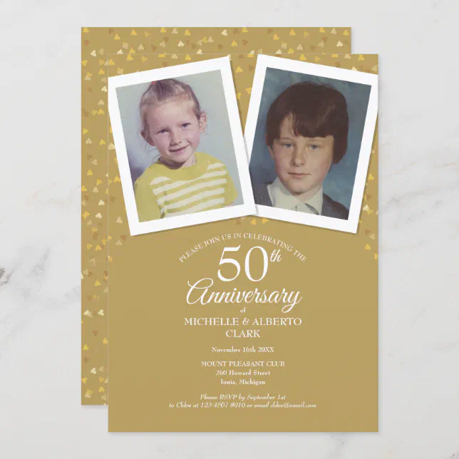 Golden 50th Wedding Anniversary Childhood Photos Invitation | Zazzle