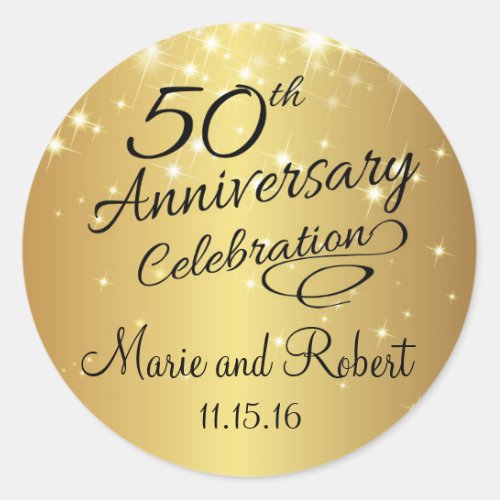 Golden 50th Wedding Anniversary Classic Round Sticker