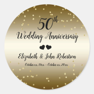 Golden 50th Wedding Anniversary Confetti Elegant Classic Round Sticker