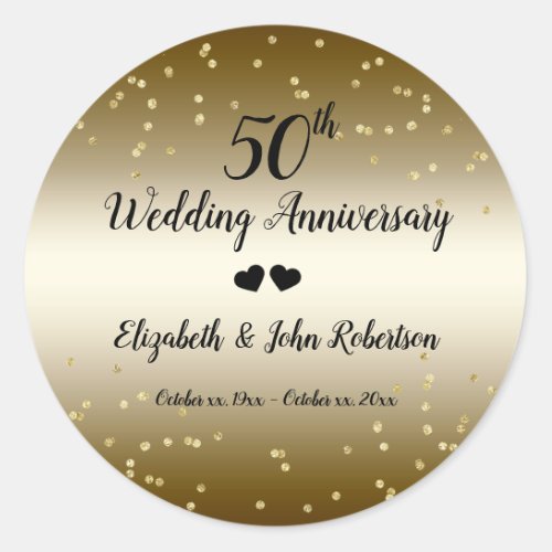 Golden 50th Wedding Anniversary Confetti Elegant Classic Round Sticker