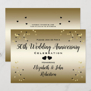 Golden 50th Wedding Anniversary Confetti Elegant Invitation