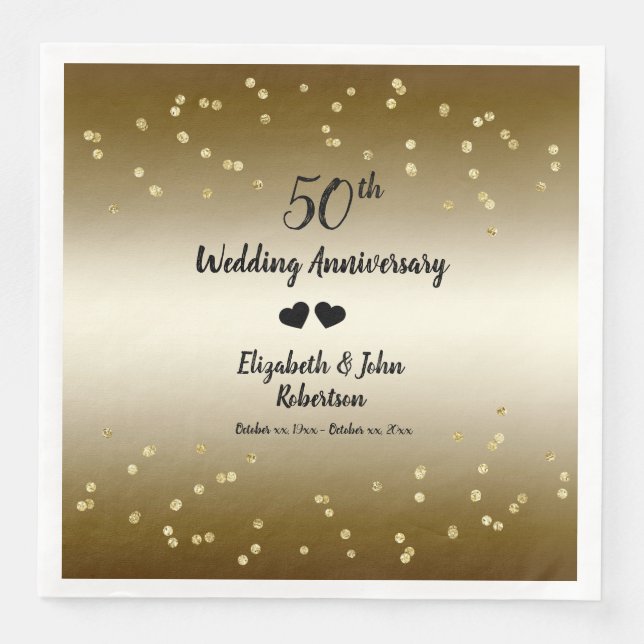 Golden 50th Wedding Anniversary Confetti Elegant Paper Dinner Napkins (Front)