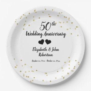 Golden 50th Wedding Anniversary Confetti Elegant Paper Plates