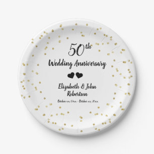 Golden 50th Wedding Anniversary Confetti Elegant Paper Plates