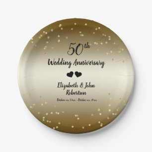 Golden 50th Wedding Anniversary Confetti Elegant Paper Plates