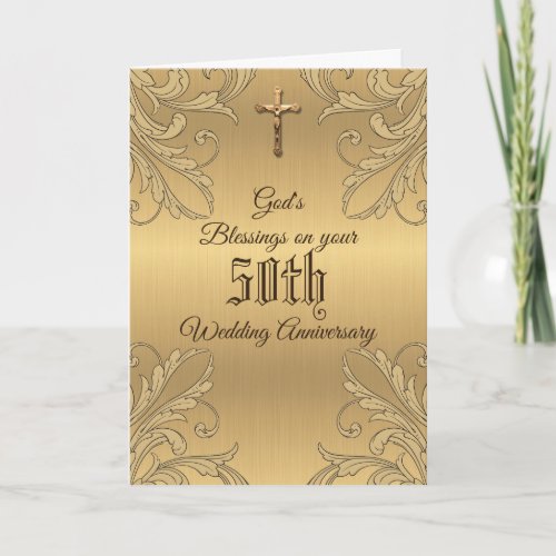 Golden 50th Wedding Anniversary Crucifix Scripture