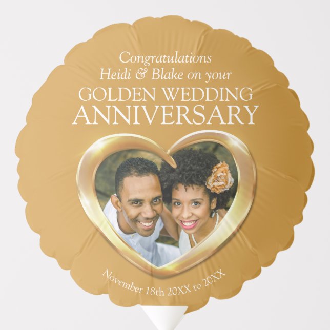 Golden 50th wedding anniversary custom heart photo balloon (Front)