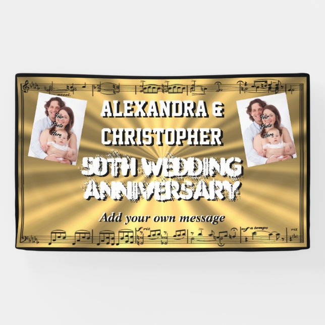 Golden 50th wedding anniversary custom photo banner (Horizontal)