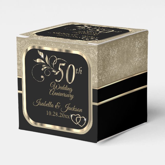 Golden 50th Wedding Anniversary Favor Box (Front Side)