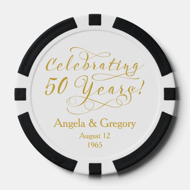 Golden 50th Wedding Anniversary Favor Poker Chips (Front)