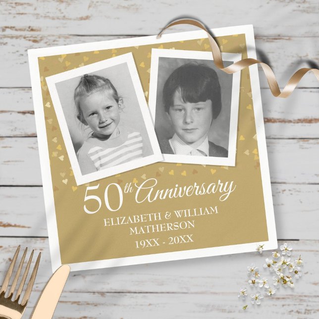 Golden 50th Wedding Anniversary Fun Child Photos Napkins (Creator Uploaded)
