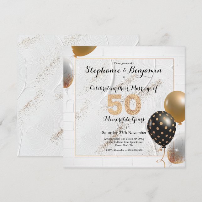 Golden 50th Wedding Anniversary Glitter Elegant Invitation (Front/Back)