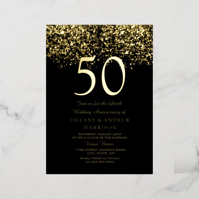 Golden 50th Wedding Anniversary Gold Foil Invitation (Standing Front)