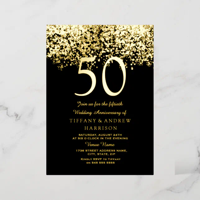 Golden 50th Wedding Anniversary Gold Foil Invitation | Zazzle