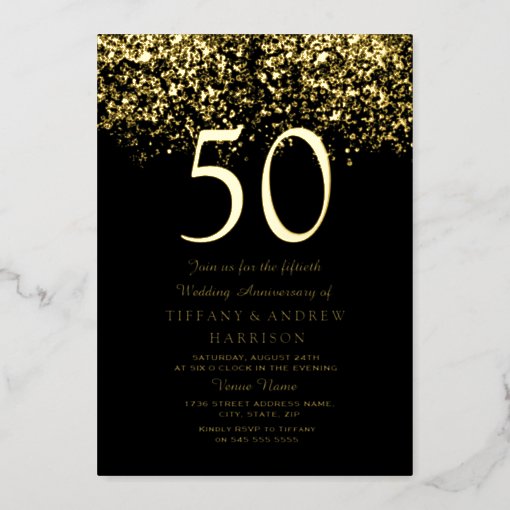 Golden 50th Wedding Anniversary Gold Foil Invitation | Zazzle