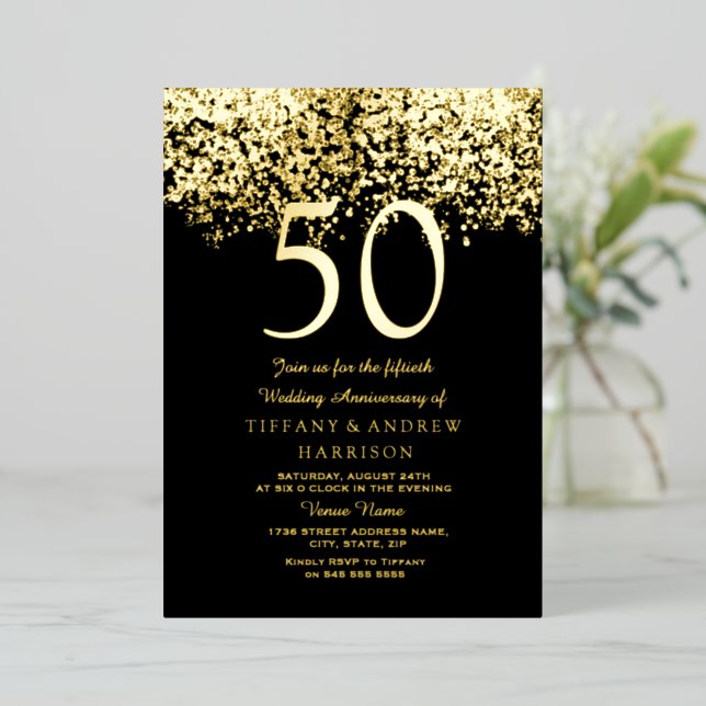 Golden 50th Wedding Anniversary Gold Foil Invitation (Standing Front)