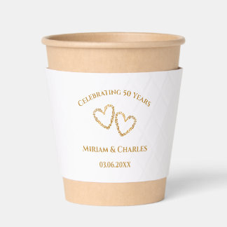 Golden 50th Wedding Anniversary Heart Personalized Coffee Cup Sleeve