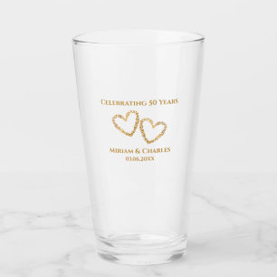 Golden 50th Wedding Anniversary Heart Personalized Glass