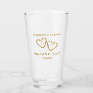Golden 50th Wedding Anniversary Heart Personalized Glass