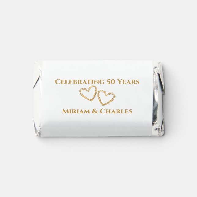 Golden 50th Wedding Anniversary Heart Personalized Hershey's Miniatures (Front)