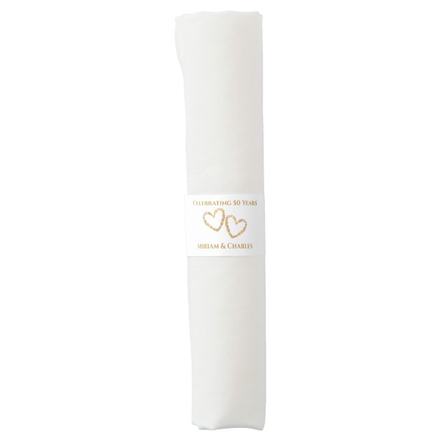 Golden 50th Wedding Anniversary Heart Personalized Napkin Bands (Front)