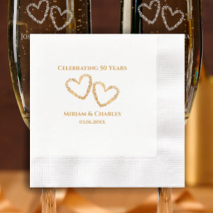 Golden 50th Wedding Anniversary Heart Personalized Napkins