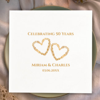 Golden 50th Wedding Anniversary Heart Personalized Napkins