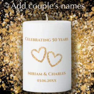 Golden 50th Wedding Anniversary Heart Personalized Pillar Candle