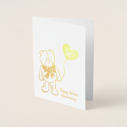 Golden 50th wedding anniversary husband teddy bear foil card