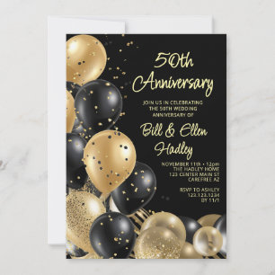 Golden 50th Wedding Anniversary Invitation