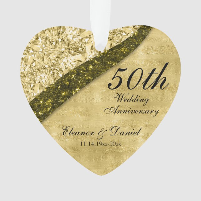 Golden 50th Wedding Anniversary Keepsake Ornament (Front)