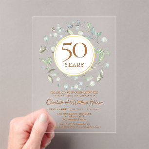 Golden 50th Wedding Anniversary Laurel Greenery Acrylic Invitations