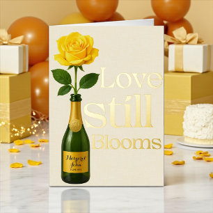 Golden 50th Wedding Anniversary Love Still blooms Foil Holiday Card