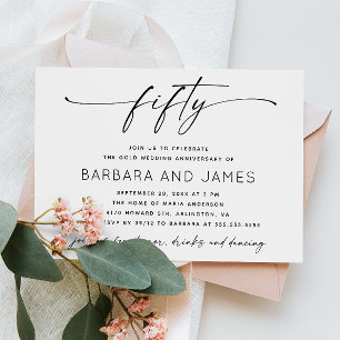 Golden 50th Wedding Anniversary   Minimalist Photo Invitation
