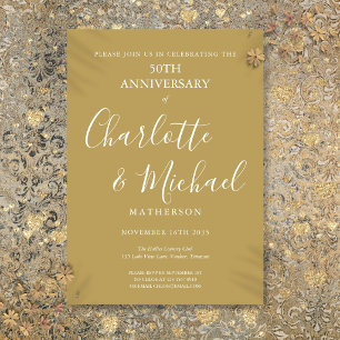 Golden 50th Wedding Anniversary Modern Script Invitation
