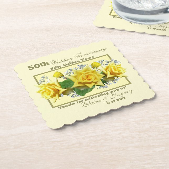 Golden 50th Wedding Anniversary Paper Coaster (Angled)