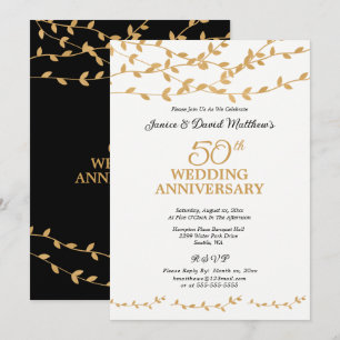 Golden 50th Wedding Anniversary Party Elegant Invitation