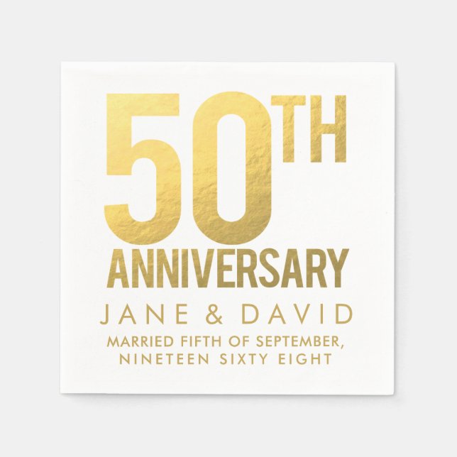 Golden 50th Wedding Anniversary Personalized Paper Napkins (Front)